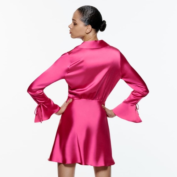 Zara ❤️ Bloggers Favorite Fuchsia Satin Effect Bow Detail Cut Out Mini Dress - Picture 8 of 12